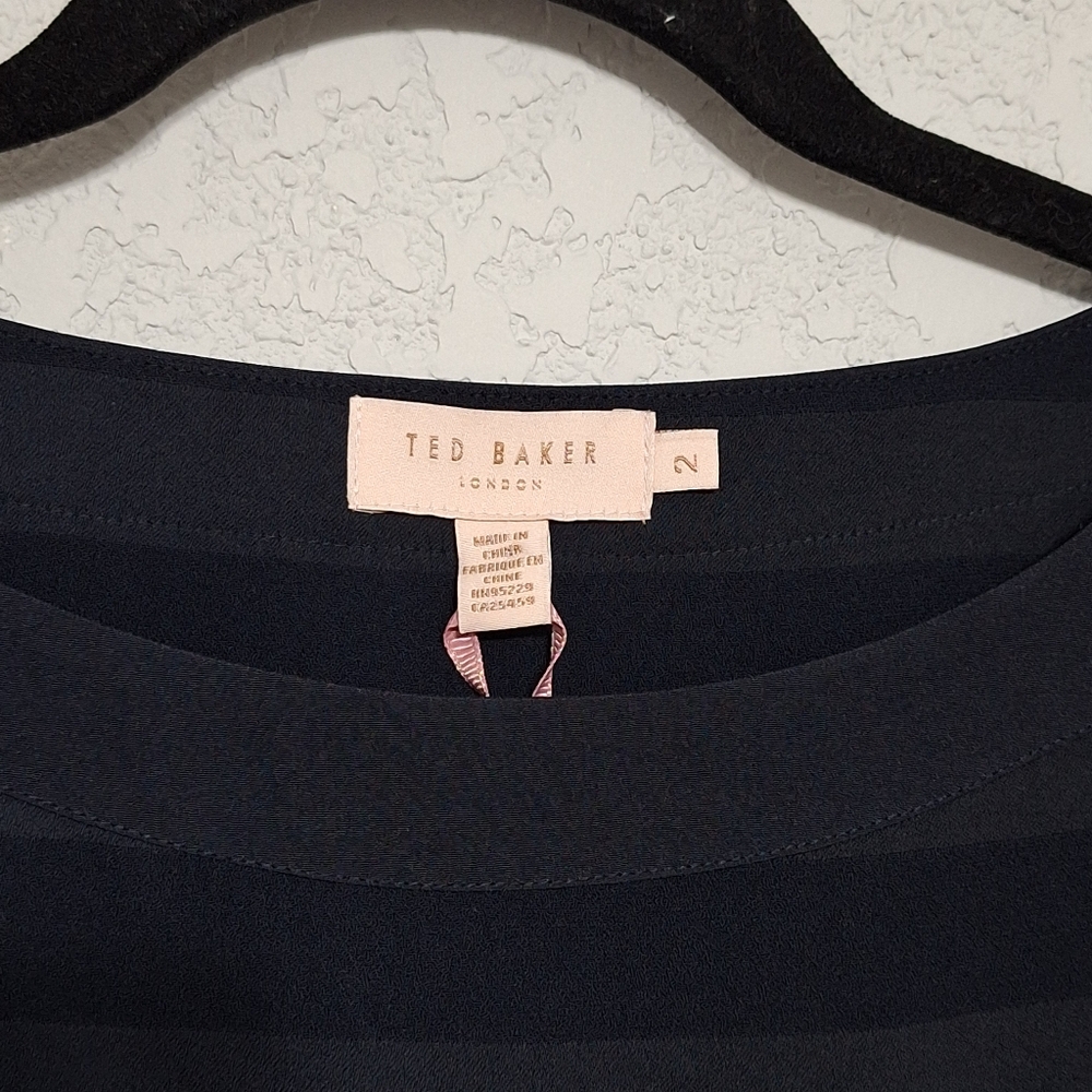 Ted Baker Linnie Asymmetrical Stripe Midi Dress Navy Drawstring Waist NWT - Picture 5 of 9